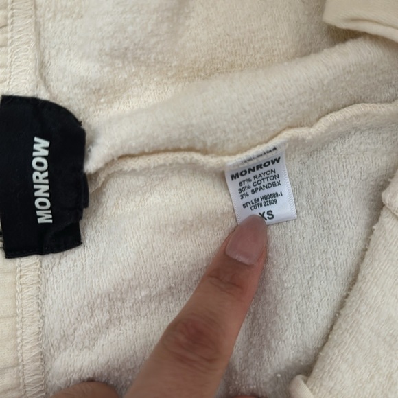 Monrow Matching Set Supersoft Fleece Girlfriend Pull Over Hoodie/Joggers Cream - Picture 8 of 9